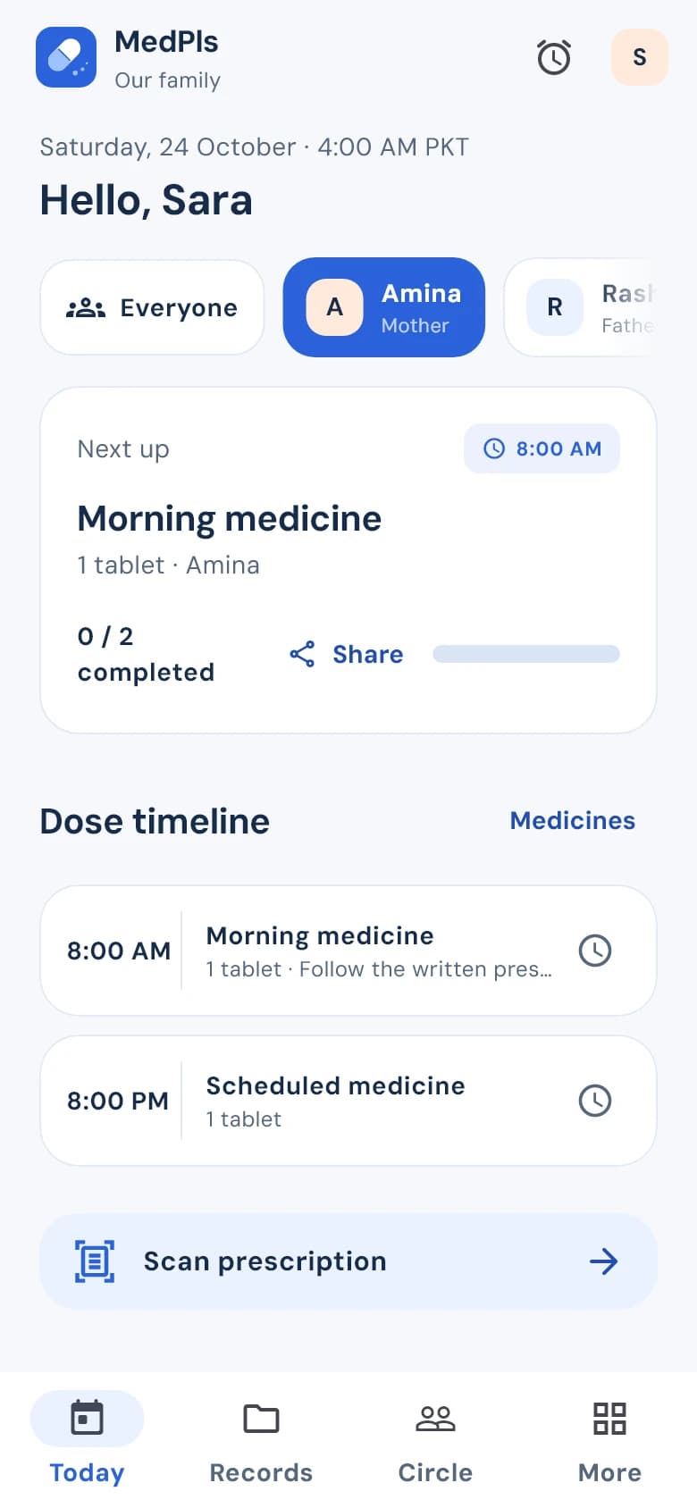 Daily medicine routine screen